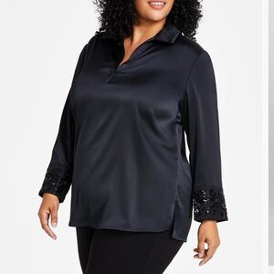 Anne Klein Black Embellished Blouse